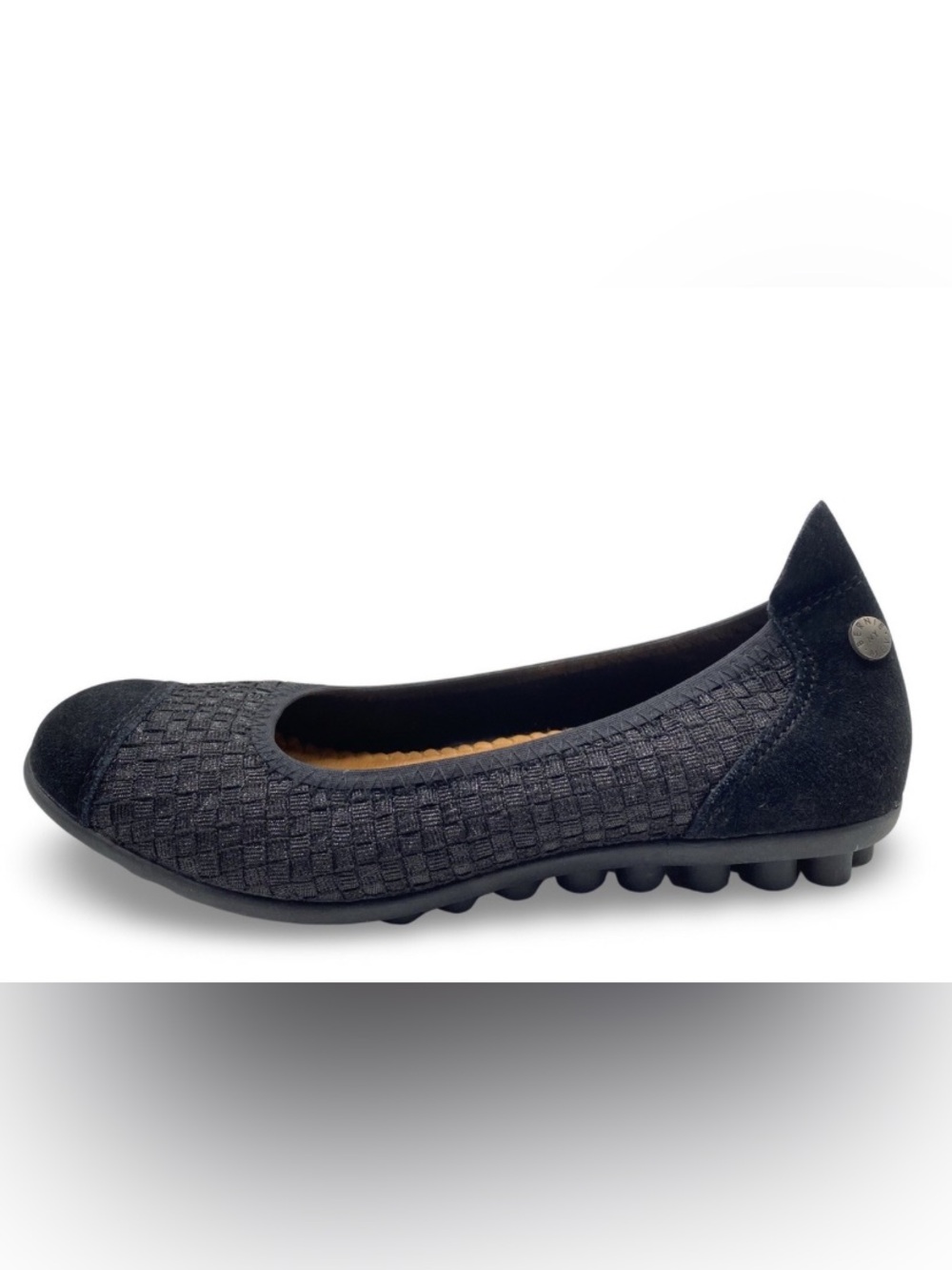 Bernie Mev Catwalk Women Silver Black Metallic Woven Elastic Ballet Flats Size 9
